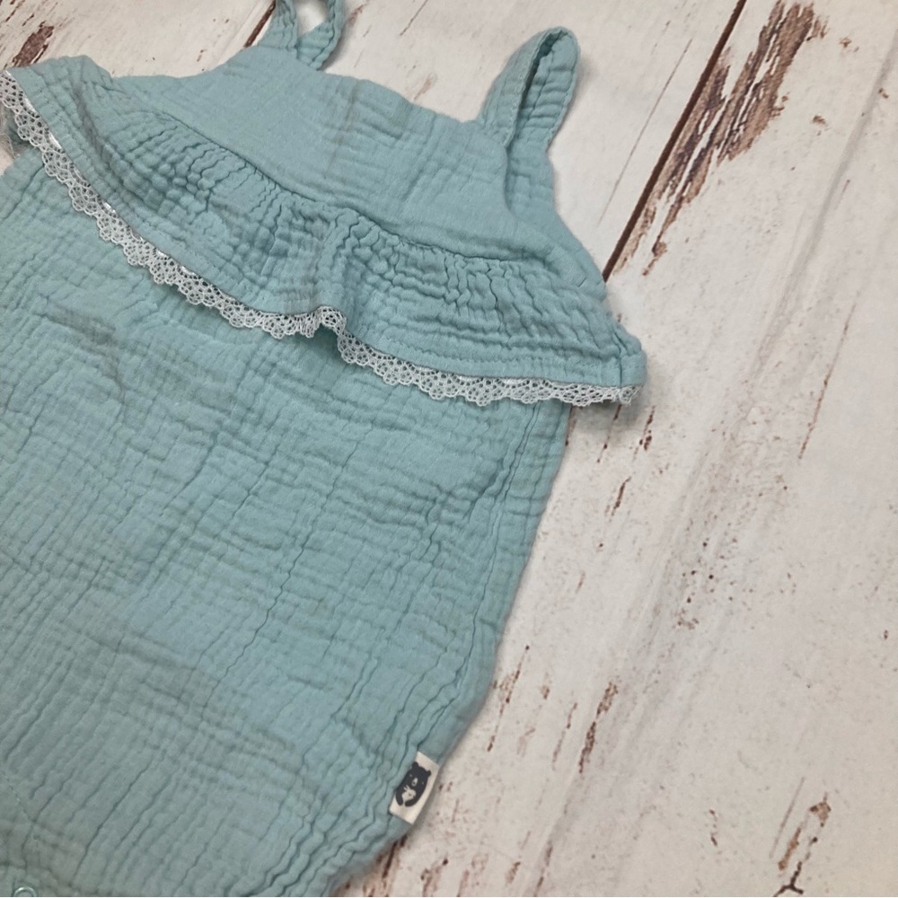Rabbit Bear Organic Romper Baby Blue Sz 6-9M - Picture 5 of 12